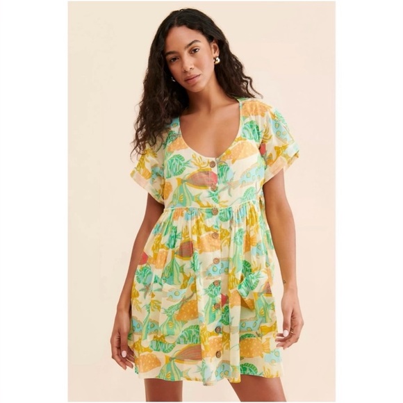Free People Beachy Coastal Oceana Fish Tunic Mini Dress Size Medium NWOT - Picture 2 of 10